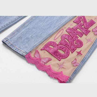 lace-split panel and scalloped hem detail