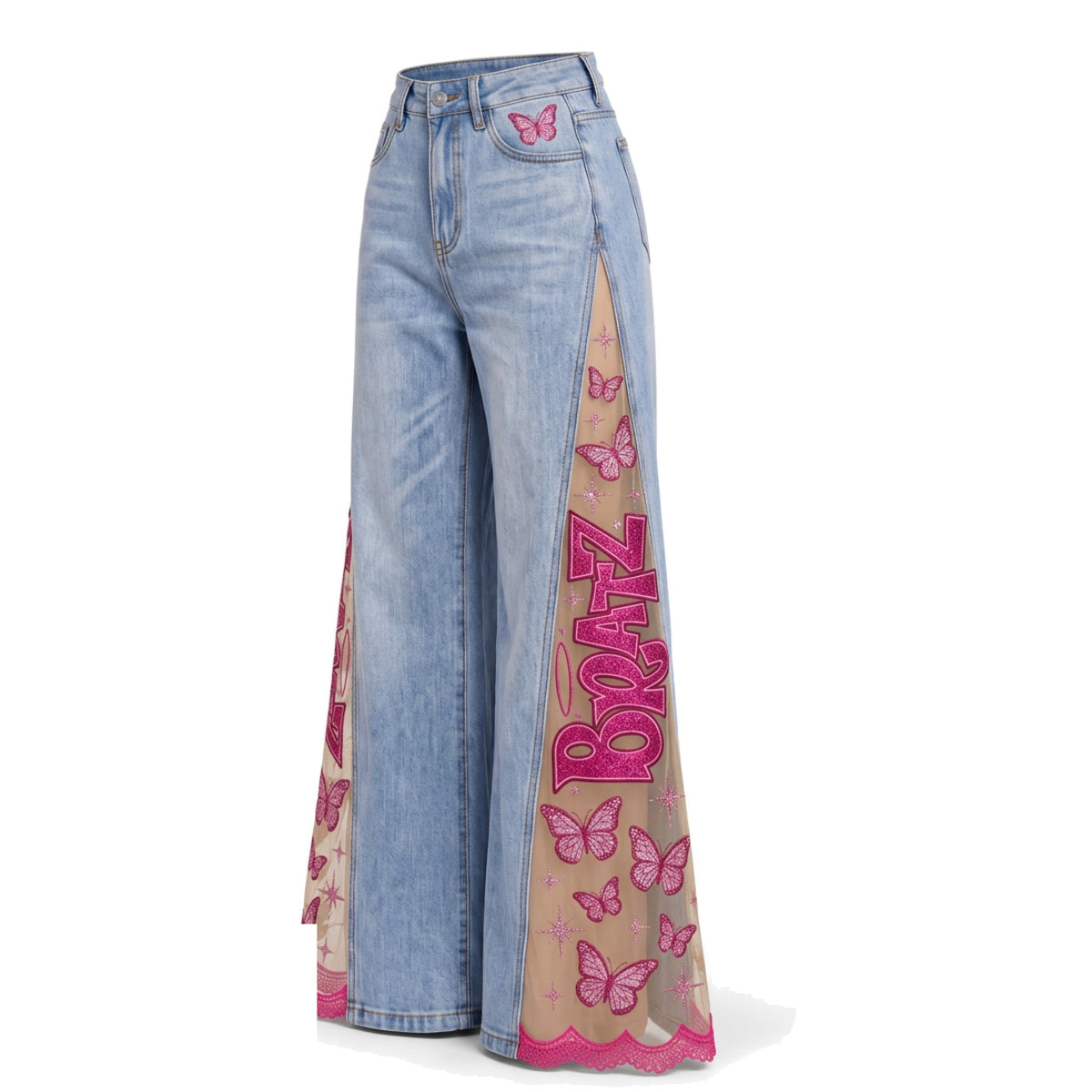 PINK FLARE lace-split flare jeans — Bratz Pink