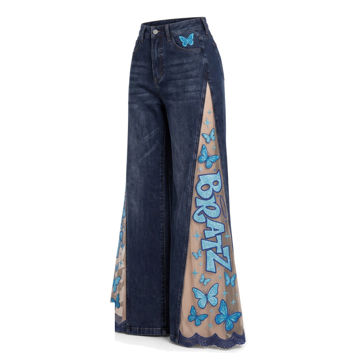 PINK FLARE lace-split flare jeans — Doll Blue