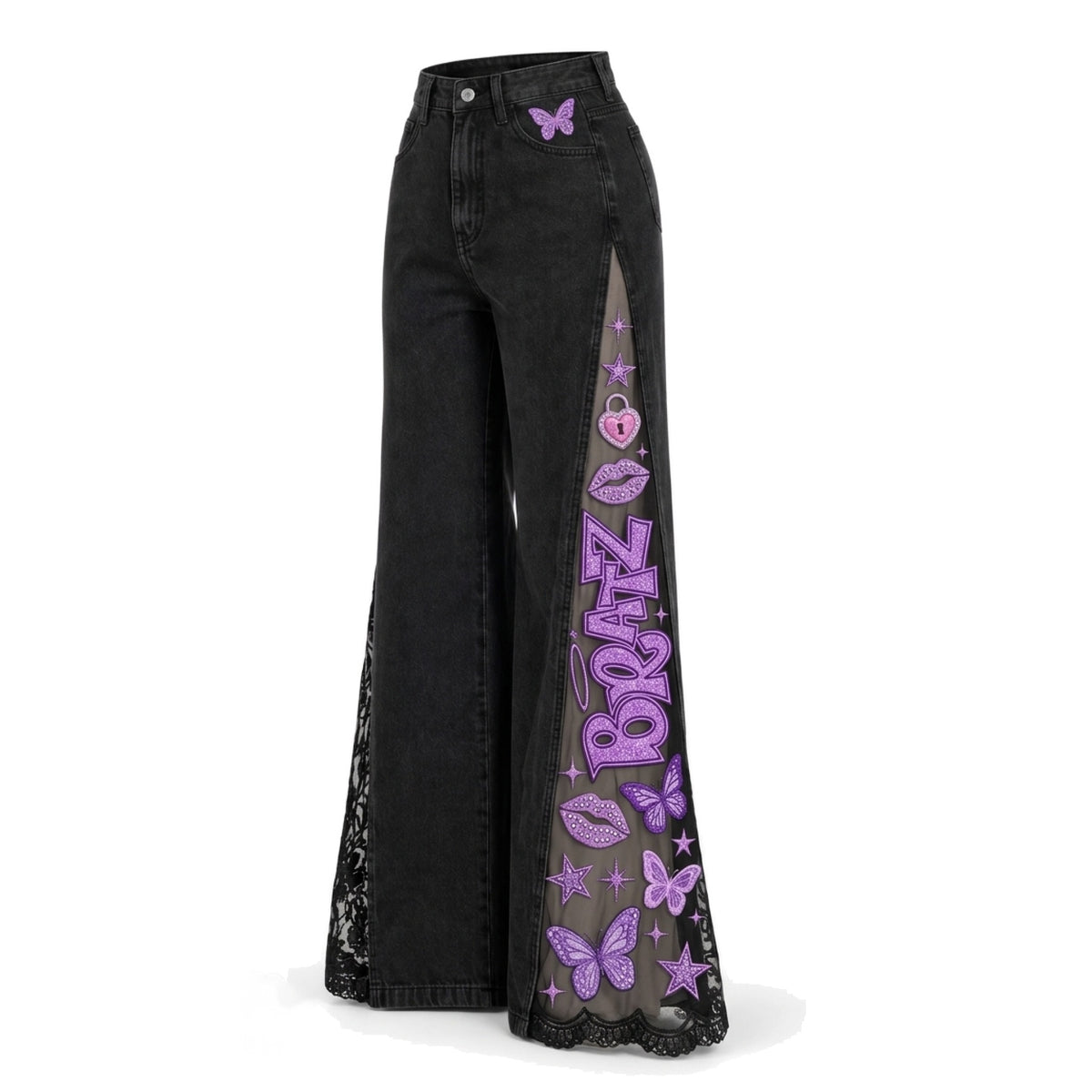 PINK FLARE lace-split flare jeans — It-Girl Purple